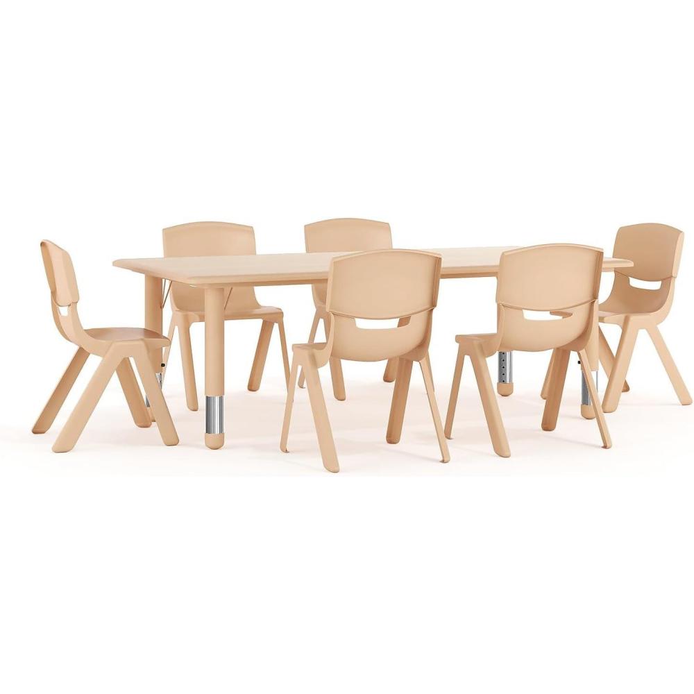 imageFlash Furniture Emmy Adjustable Classroom Activity Table with 6 Stackable Chairs Plastic Activity Table for Kids 23625quot W x 4725quot L BlueGrayNatural