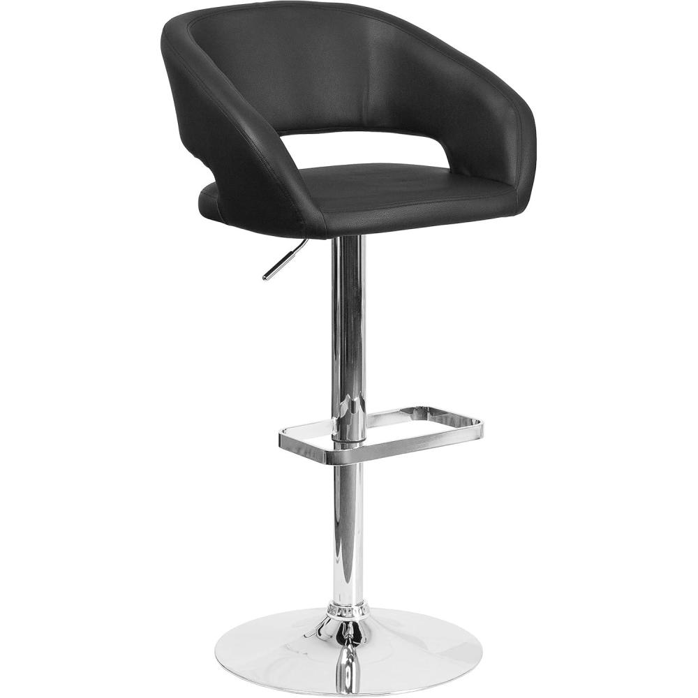 imageFlash Furniture Erik Contemporary Adjustable Height Barstool with Footrest and Rounded MidBack Upholstered Bar or Counter Height Stool GrayChromeBlack VinylChrome Frame