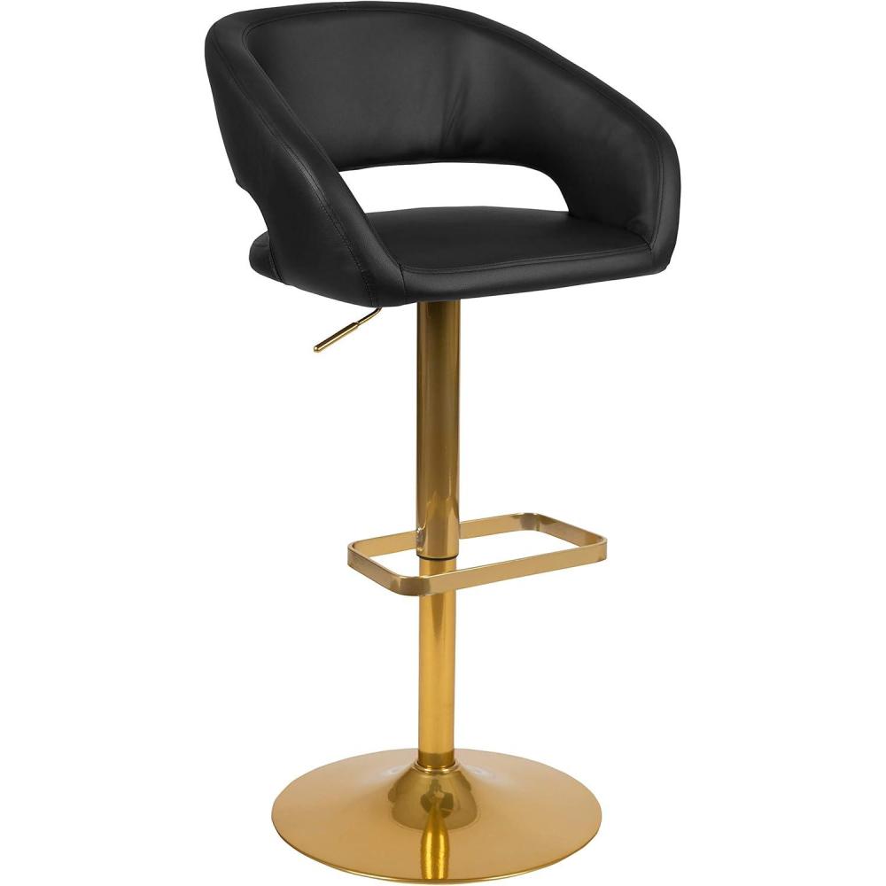 imageFlash Furniture Erik Contemporary Adjustable Height Barstool with Footrest and Rounded MidBack Upholstered Bar or Counter Height Stool GrayChromeBlackGold Frame