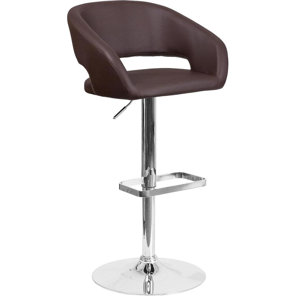 imageFlash Furniture Erik Contemporary Adjustable Height Barstool with Footrest and Rounded MidBack Upholstered Bar or Counter Height Stool GrayChromeBrown VinylChrome Frame