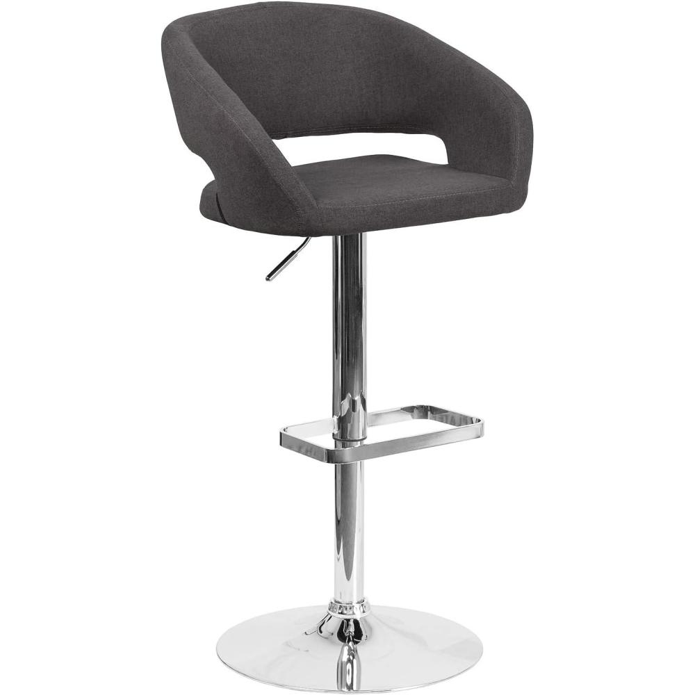 imageFlash Furniture Erik Contemporary Adjustable Height Barstool with Footrest and Rounded MidBack Upholstered Bar or Counter Height Stool GrayChromeCharcoal FabricChrome Frame