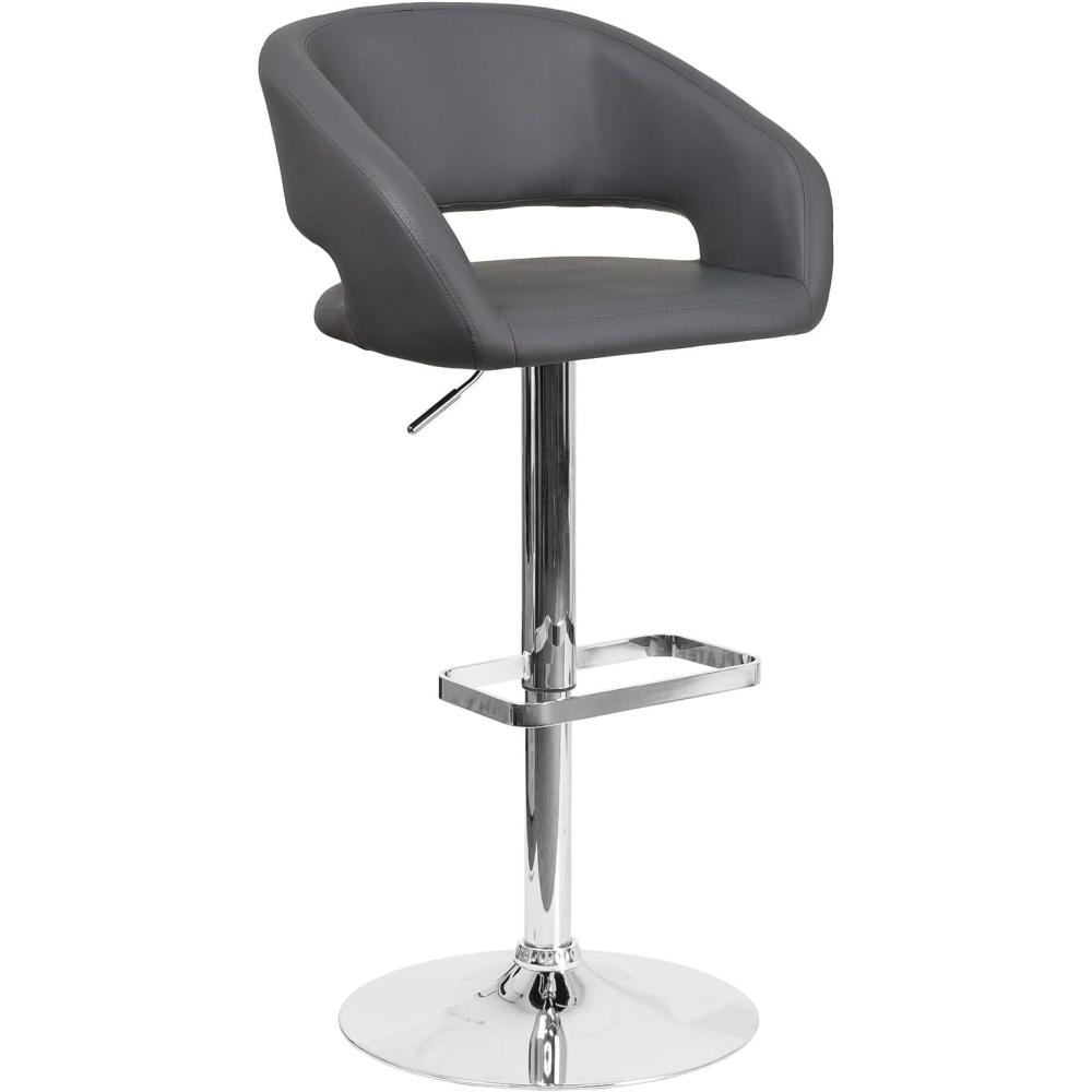 imageFlash Furniture Erik Contemporary Adjustable Height Barstool with Footrest and Rounded MidBack Upholstered Bar or Counter Height Stool GrayChromeGray VinylChrome Frame