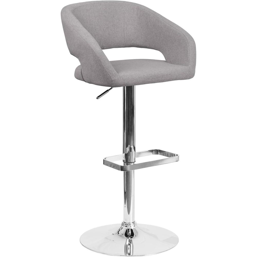imageFlash Furniture Erik Contemporary Adjustable Height Barstool with Footrest and Rounded MidBack Upholstered Bar or Counter Height Stool GrayChromeGray FabricChrome Frame