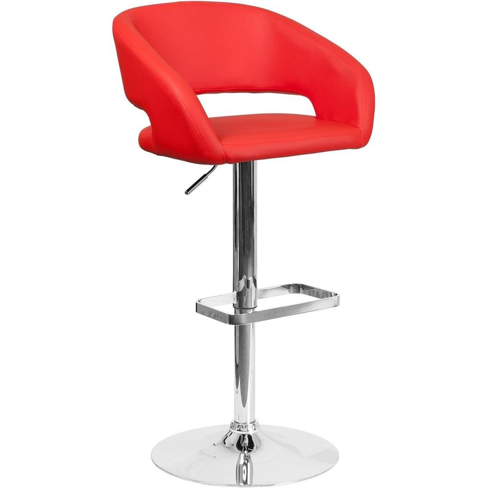 imageFlash Furniture Erik Contemporary Adjustable Height Barstool with Footrest and Rounded MidBack Upholstered Bar or Counter Height Stool GrayChromeRed VinylChrome Frame