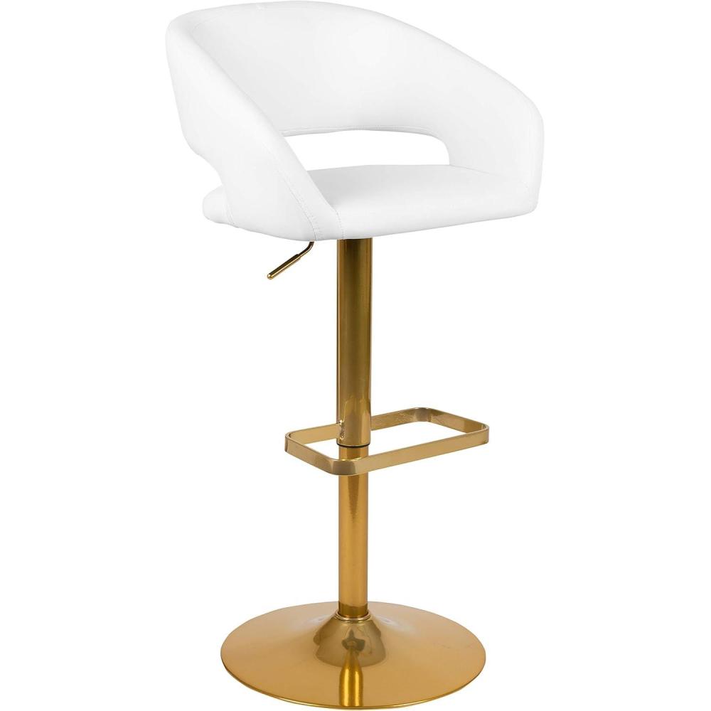 imageFlash Furniture Erik Contemporary Adjustable Height Barstool with Footrest and Rounded MidBack Upholstered Bar or Counter Height Stool GrayChromeWhiteGold Frame
