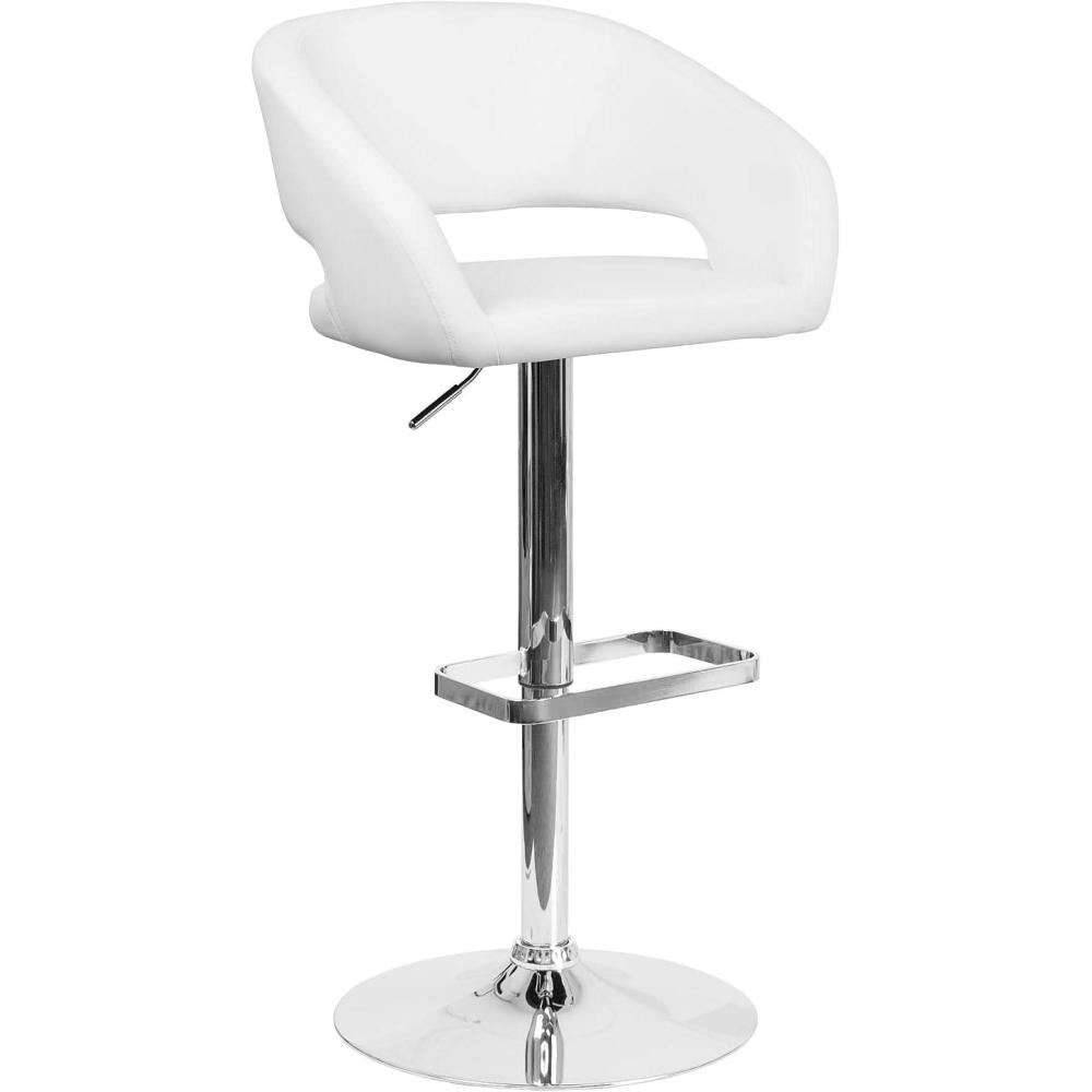 imageFlash Furniture Erik Contemporary Adjustable Height Barstool with Footrest and Rounded MidBack Upholstered Bar or Counter Height Stool GrayChromeWhite VinylChrome Frame