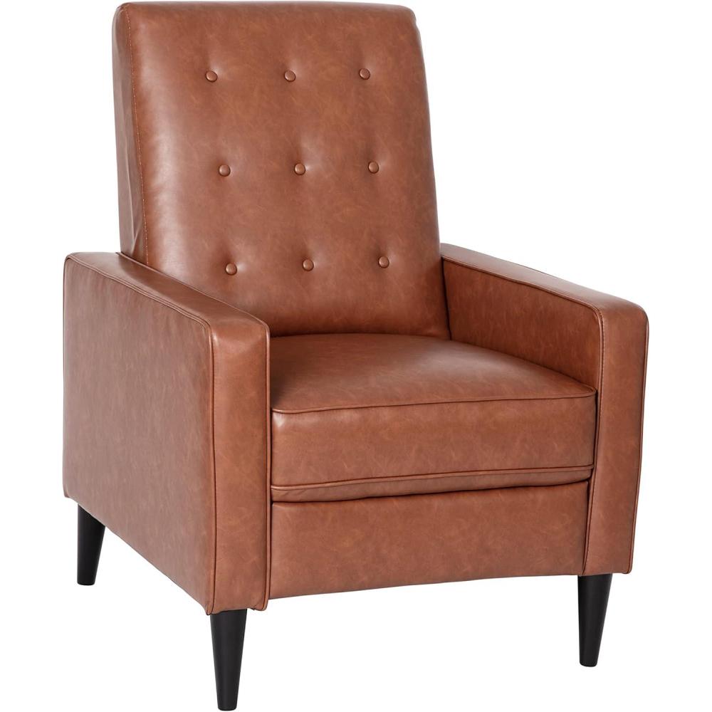 imageFlash Furniture Erza LeatherSoft Button Tufted Pushback Recliner MidCentury Modern Recliner Chair for Residential and Commercial Use Cognac BrownCognac Brown