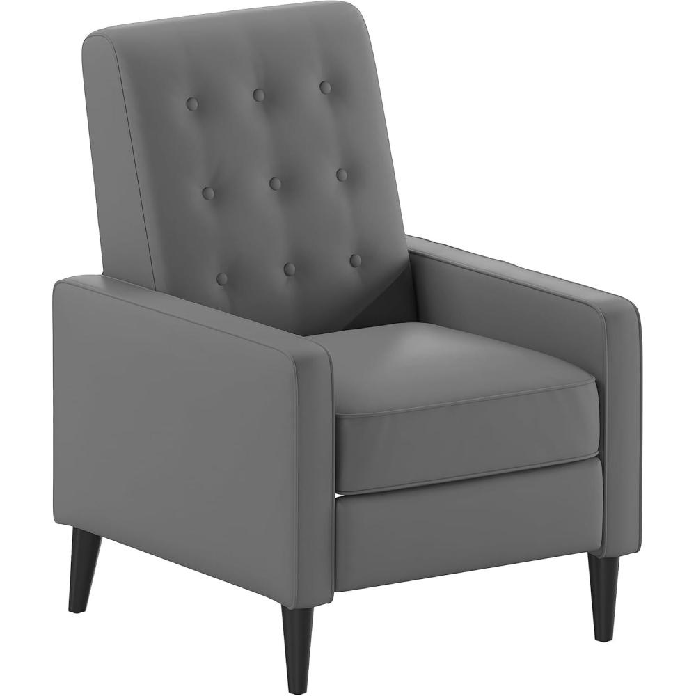 imageFlash Furniture Erza LeatherSoft Button Tufted Pushback Recliner MidCentury Modern Recliner Chair for Residential and Commercial Use Cognac BrownLight Gray