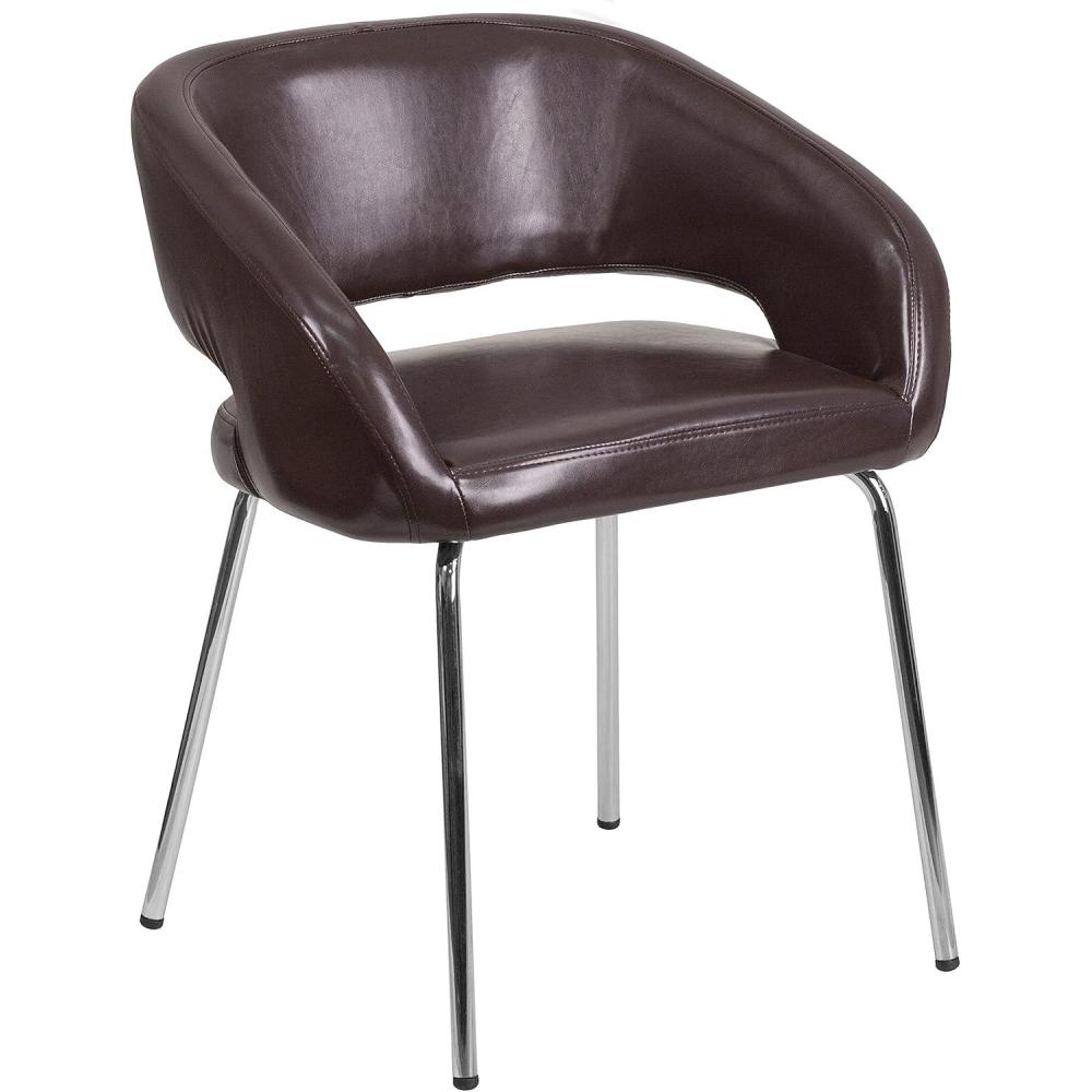 imageFlash Furniture Fusion Series LeatherSoft Upholstered Side Reception Chair Retro Padded Lounge Chair for Living Room or Office WhiteBrown