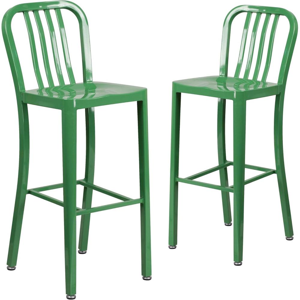 imageFlash Furniture Gael 30quot Commercial Metal Barstools with Footrest Vertical Slat Back Bar Height Stools for Restaurants and Kitchens Set of 2 SilverGreen