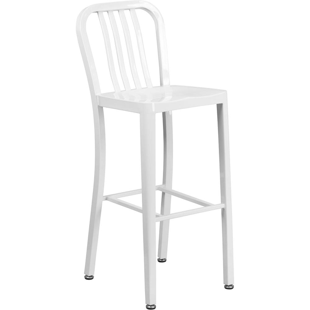 imageFlash Furniture Gael 30quot Commercial Metal Barstools with Footrest Vertical Slat Back Bar Height Stools for Restaurants and Kitchens Set of 2 SilverWhite