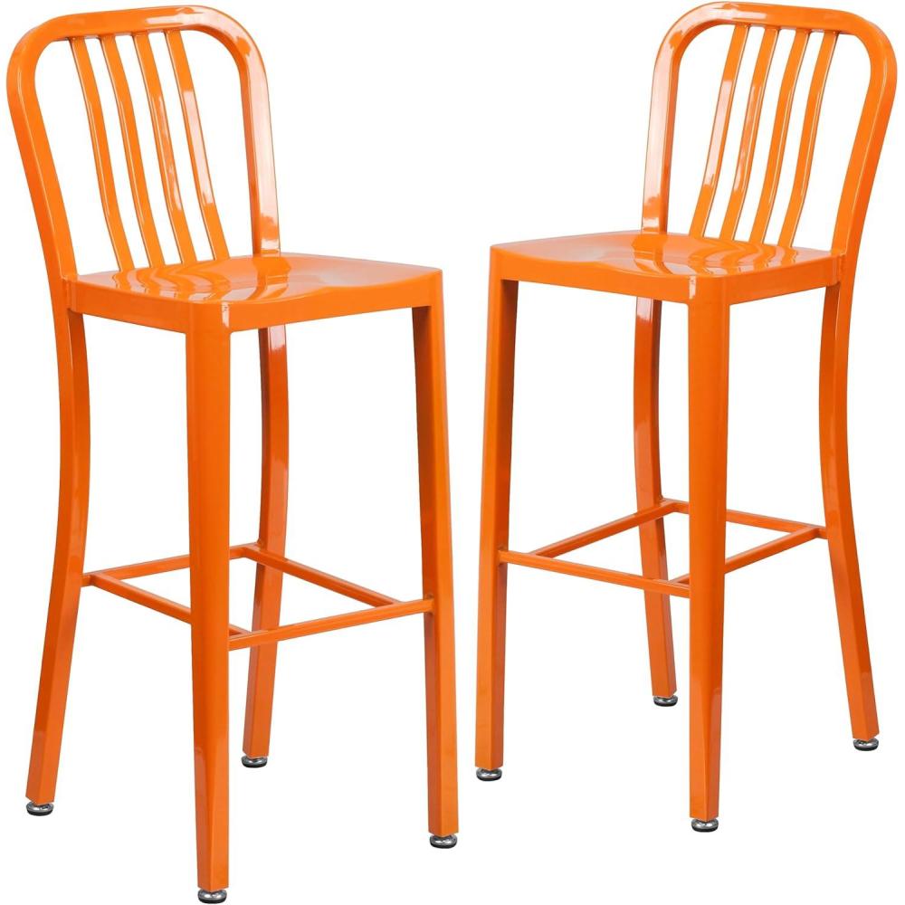 imageFlash Furniture Gael 30quot Commercial Metal Barstools with Footrest Vertical Slat Back Bar Height Stools for Restaurants and Kitchens Set of 2 SilverOrange