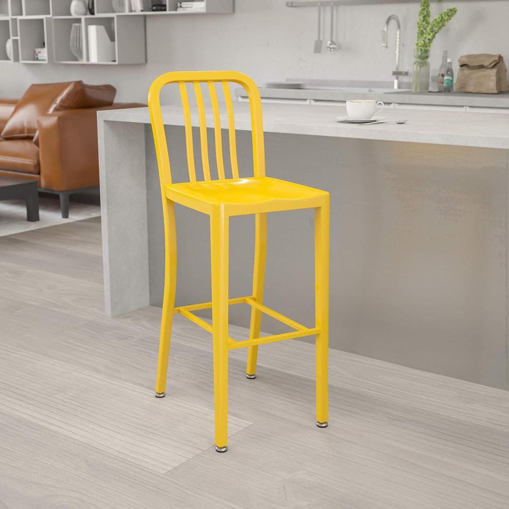 imageFlash Furniture Gael 30quot Commercial Metal Barstools with Footrest Vertical Slat Back Bar Height Stools for Restaurants and Kitchens Set of 2 SilverYellow