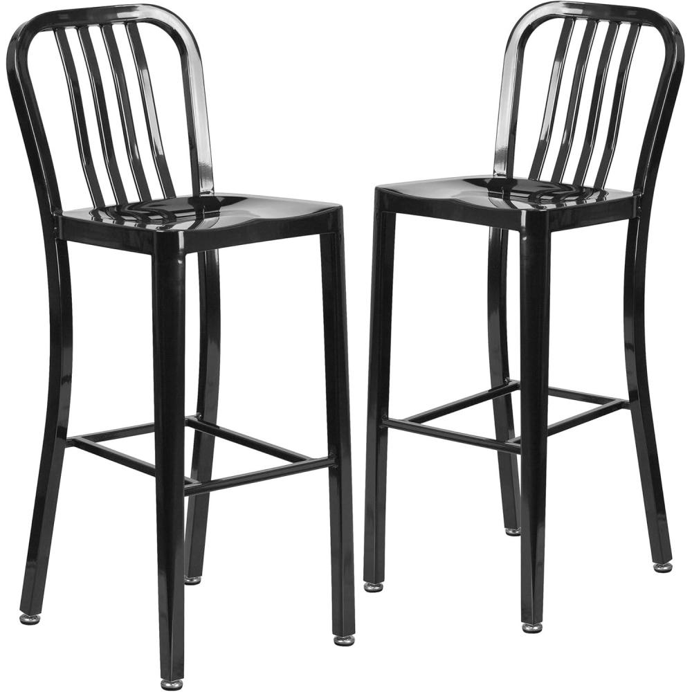 imageFlash Furniture Gael 30quot Commercial Metal Barstools with Footrest Vertical Slat Back Bar Height Stools for Restaurants and Kitchens Set of 2 SilverBlack