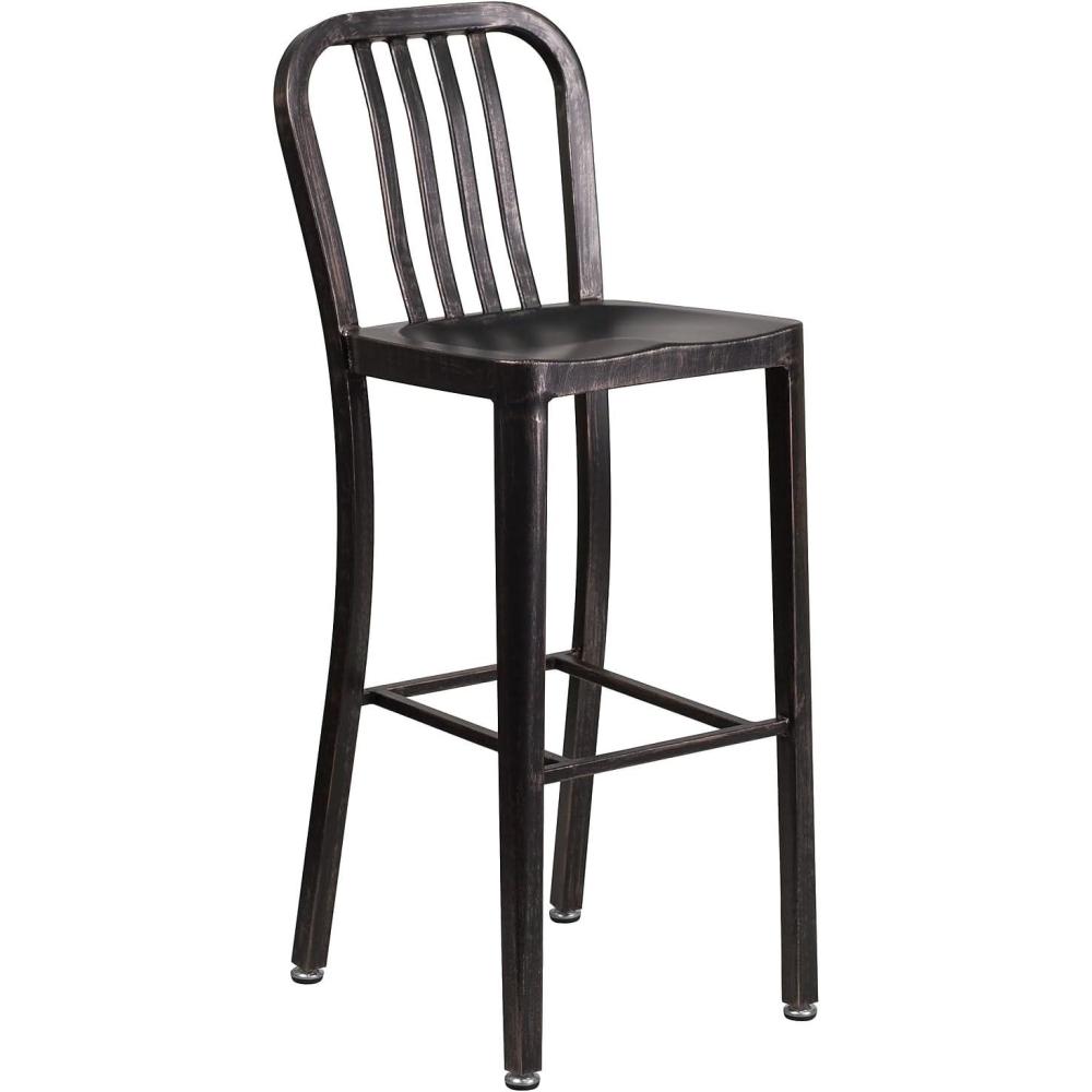 imageFlash Furniture Gael 30quot Commercial Metal Barstools with Footrest Vertical Slat Back Bar Height Stools for Restaurants and Kitchens Set of 2 SilverBlackantique Gold