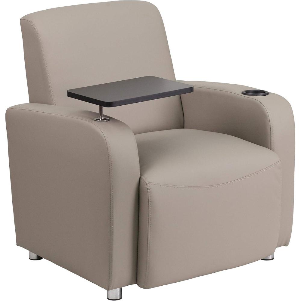 imageFlash Furniture George LeatherSoft Guest Chair with Tablet Arm and Cup Holder Upholstered Tablet Arm Chair for Offices and Waiting Rooms GrayGrey