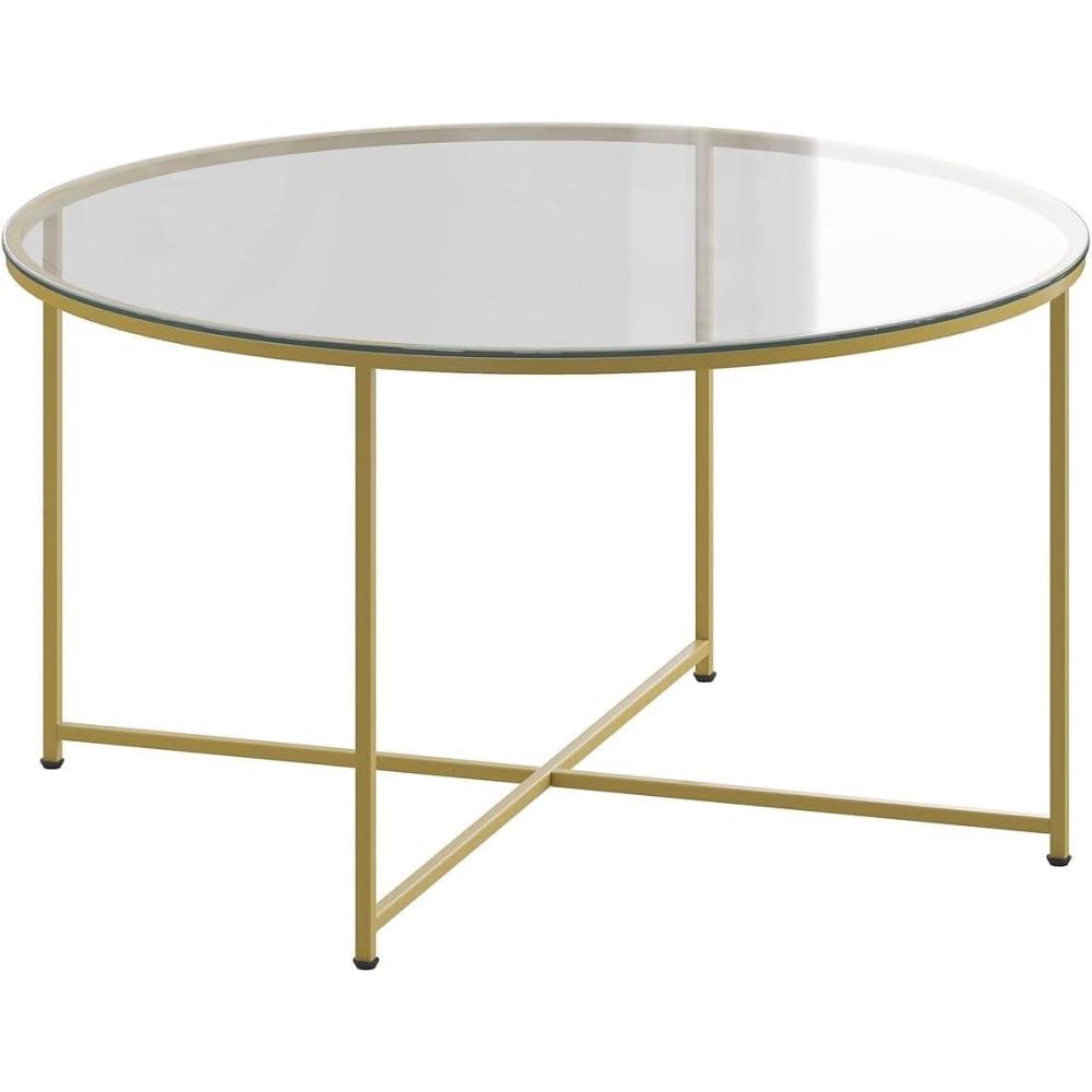 imageFlash Furniture Greenwich Collection Coffee Table  Modern Clear Glass Coffee Table  Crisscross Brushed Gold Frame