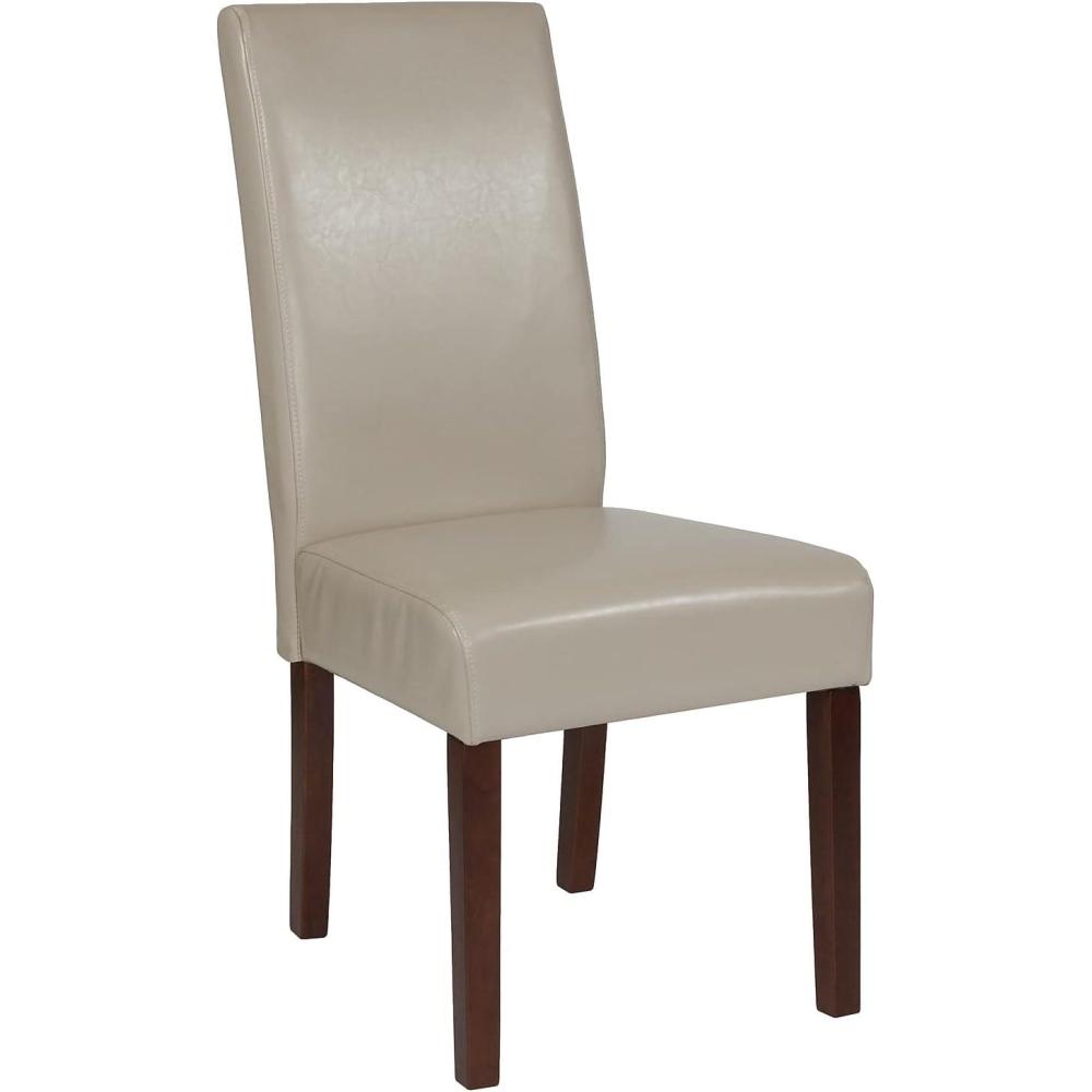 imageFlash Furniture Greenwich Series Black LeatherSoft Upholstered Panel Back MidCentury Parsons Dining ChairBeige Leathersoft