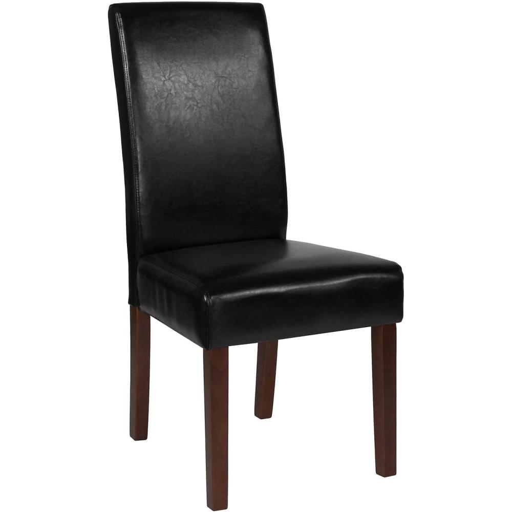 imageFlash Furniture Greenwich Series Black LeatherSoft Upholstered Panel Back MidCentury Parsons Dining ChairBlack Leathersoft