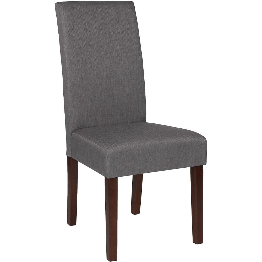 imageFlash Furniture Greenwich Series Black LeatherSoft Upholstered Panel Back MidCentury Parsons Dining ChairLight Gray Fabric