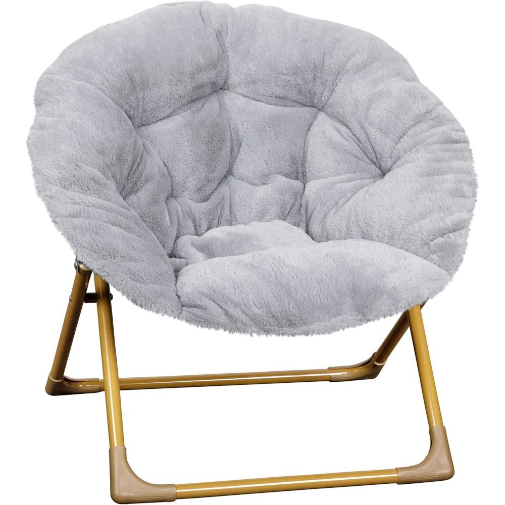 imageFlash Furniture Gwen Kids Cozy Mini Folding Saucer Chair Navy Faux Fur Moon Chair Soft Gold Metal Frame 23quot Portable Folding Chair For Living Room or BedroomGraySoft Gold