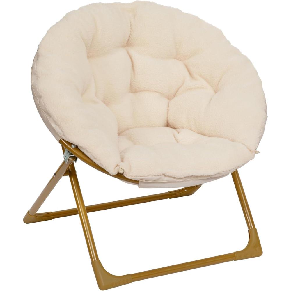 imageFlash Furniture Gwen Kids Cozy Mini Folding Saucer Chair Navy Faux Fur Moon Chair Soft Gold Metal Frame 23quot Portable Folding Chair For Living Room or BedroomIvory Faux FurSoft Gold Frame