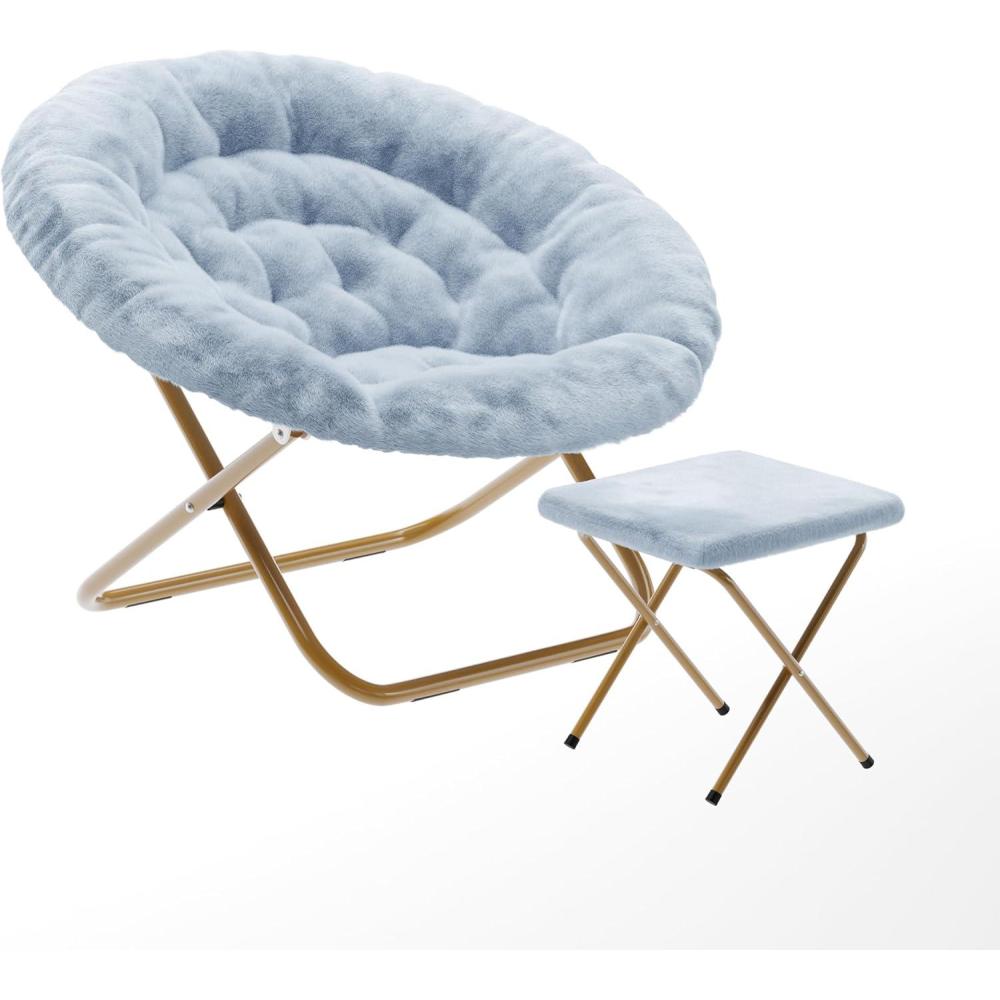 imageFlash Furniture Gwen Oversize Folding Saucer Chair  Blush Faux Fur Moon Chair  Soft Gold Metal Frame  38quot Portable Folding Chair  for Dorm and BedroomAqua FabricSoft Gold Frame