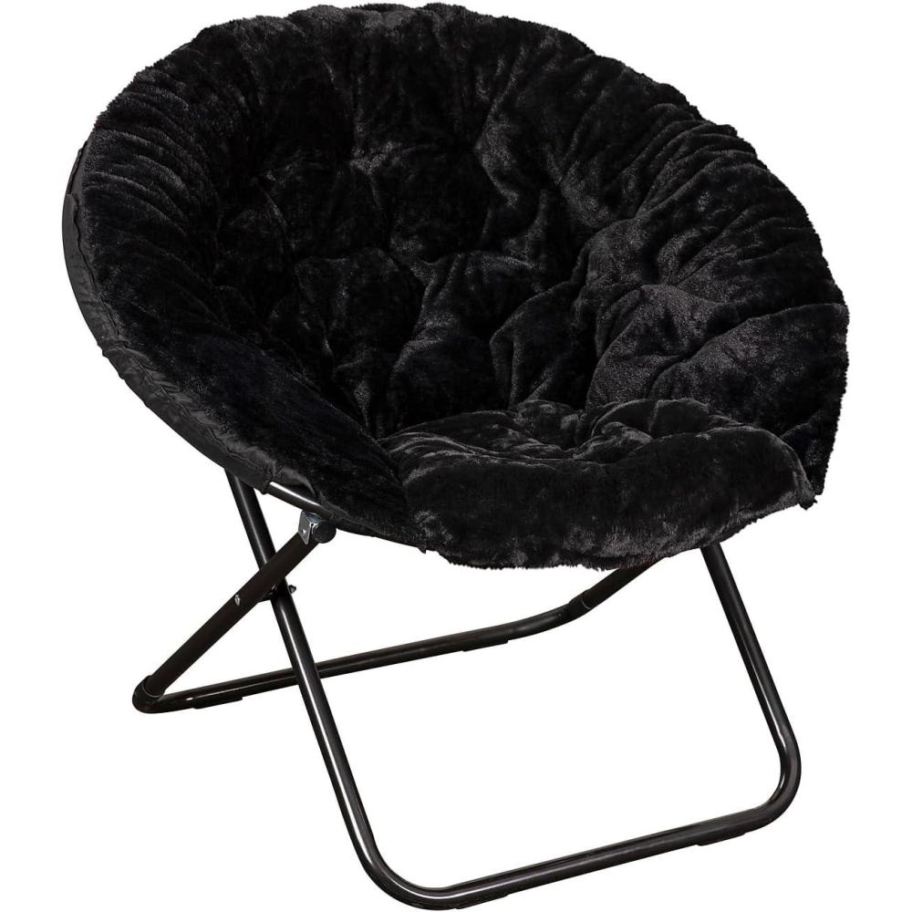 imageFlash Furniture Gwen Oversize Folding Saucer Chair Blush Faux Fur Moon Chair Soft Gold Metal Frame 38quot Portable Folding Chair for Dorm and BedroomBlackBlack