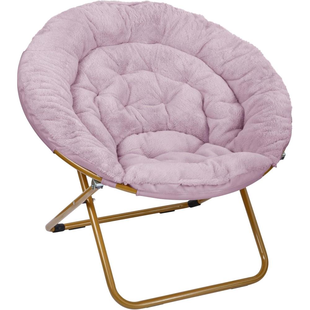 imageFlash Furniture Gwen Oversize Folding Saucer Chair Blush Faux Fur Moon Chair Soft Gold Metal Frame 38quot Portable Folding Chair for Dorm and BedroomDusty Purple Fabric Soft Gold