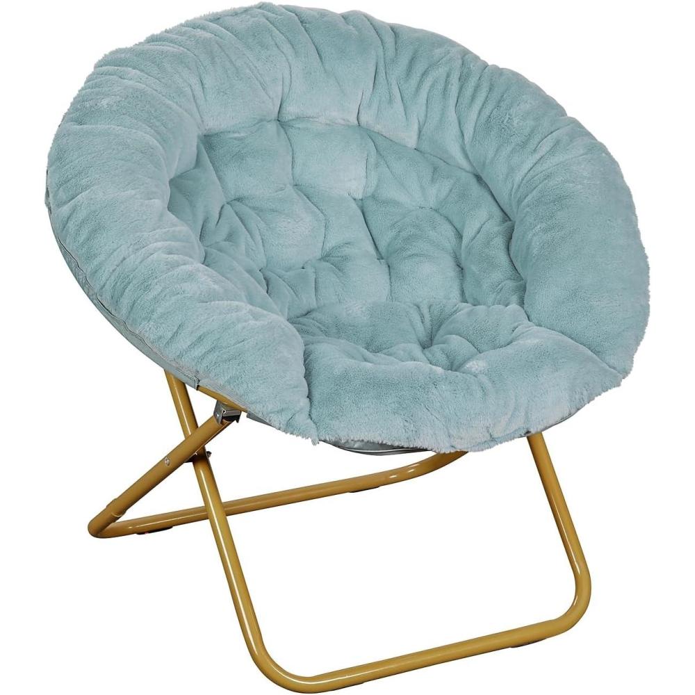 imageFlash Furniture Gwen Oversize Folding Saucer Chair Blush Faux Fur Moon Chair Soft Gold Metal Frame 38quot Portable Folding Chair for Dorm and BedroomDusty AquaSoft Gold