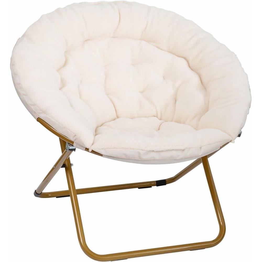 imageFlash Furniture Gwen Oversize Folding Saucer Chair  Blush Faux Fur Moon Chair  Soft Gold Metal Frame  38quot Portable Folding Chair  for Dorm and BedroomIvorySoft Gold