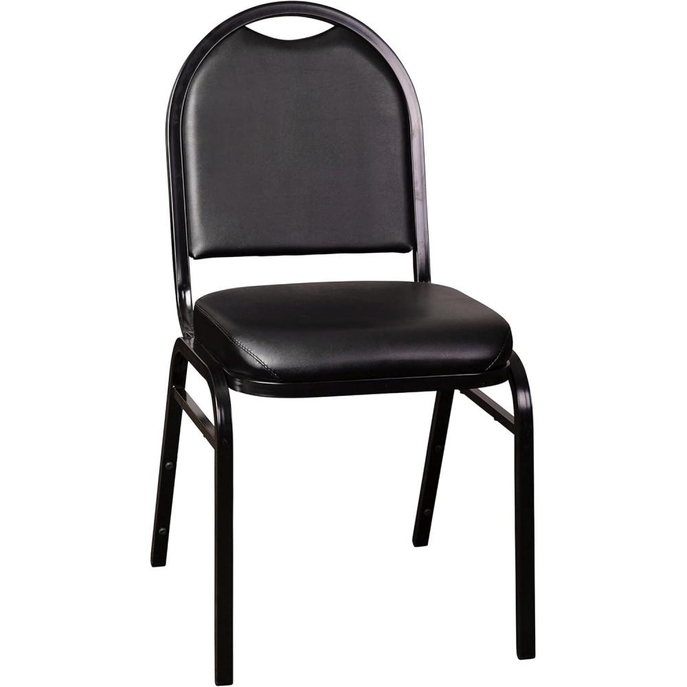 imageFlash Furniture HERCULES Commercial Grade 500 LB Capacity Dome Back Stack Chair Black Vinyl Upholstery Black Metal Frame BuiltIn HandleBlack VinylBlack Frame