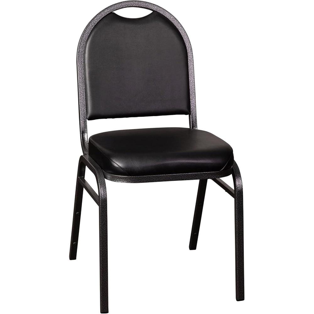 imageFlash Furniture HERCULES Commercial Grade 500 LB Capacity Dome Back Stack Chair  Black Vinyl Upholstery  Black Metal Frame  BuiltIn HandleBlack VinylSilver Vein Frame