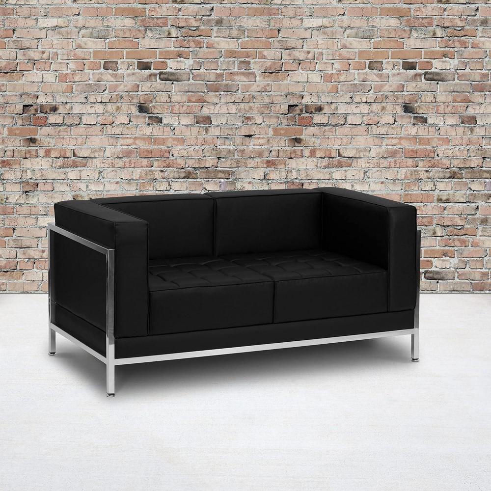 imageFlash Furniture HERCULES Imagination Series Contemporary White LeatherSoft Loveseat with Encasing FrameBlack