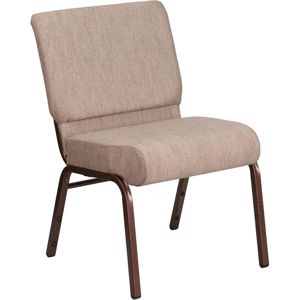 imageFlash Furniture HERCULES Series 21W Stacking Church Chair in Black Dot Patterned Fabric Gold Vein FrameBeige FabricCopper Vein Frame