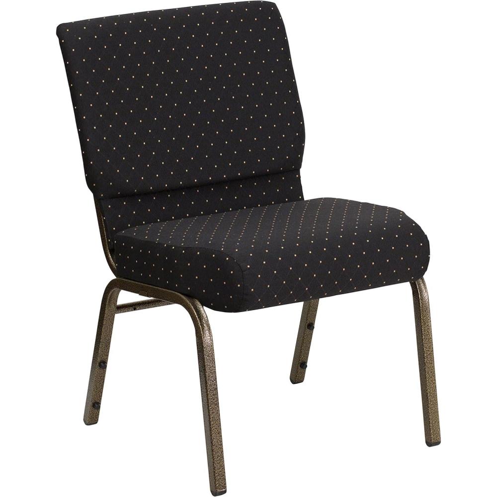 imageFlash Furniture HERCULES Series 21W Stacking Church Chair in Black Dot Patterned Fabric Gold Vein FrameBlack Dot Patterned FabricGold Vein Frame