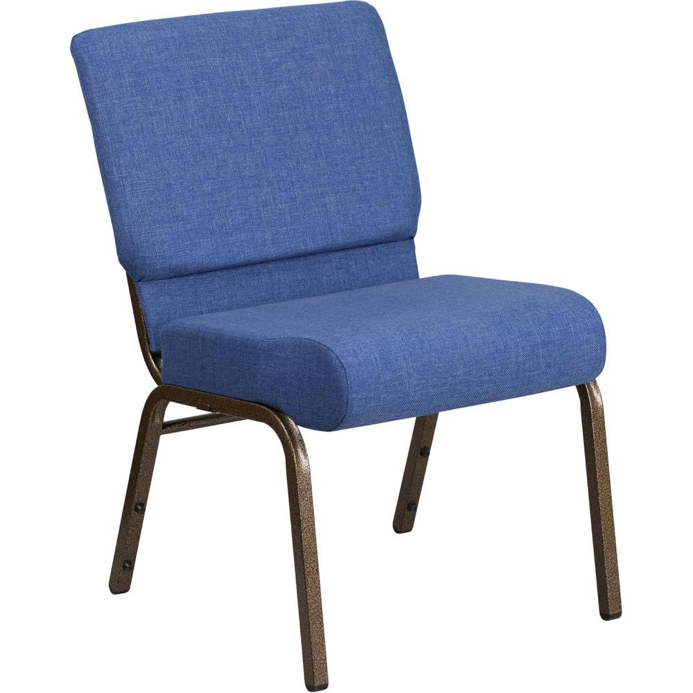 imageFlash Furniture HERCULES Series 21W Stacking Church Chair in Black Dot Patterned Fabric Gold Vein FrameBlue FabricGold Vein Frame