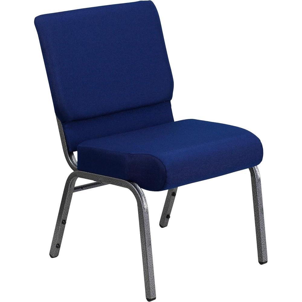 imageFlash Furniture HERCULES Series 21W Stacking Church Chair in Black Dot Patterned Fabric Gold Vein FrameNavy Blue FabricSilver Vein Frame