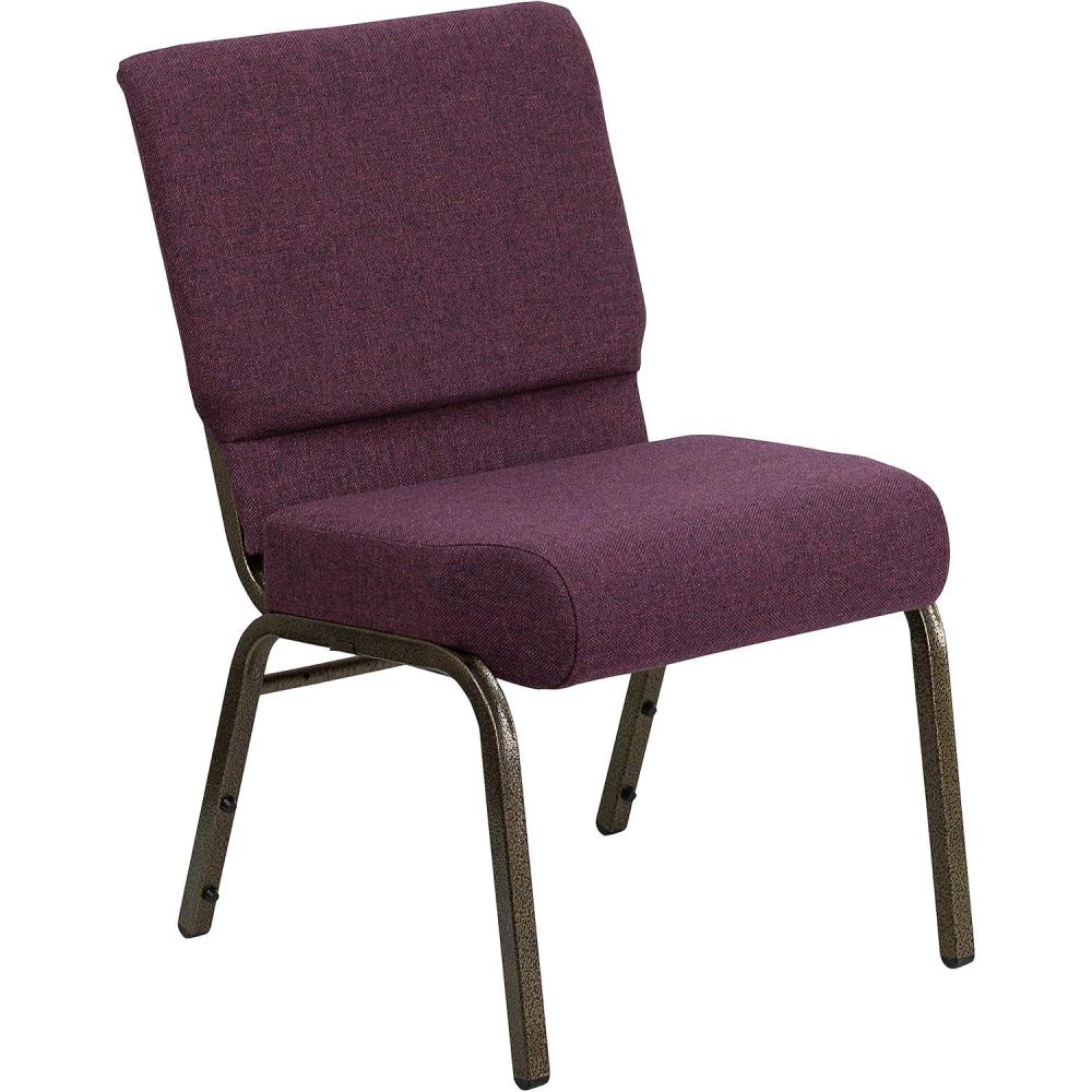 imageFlash Furniture HERCULES Series 21W Stacking Church Chair in Black Dot Patterned Fabric Gold Vein FramePlum FabricGold Vein Frame