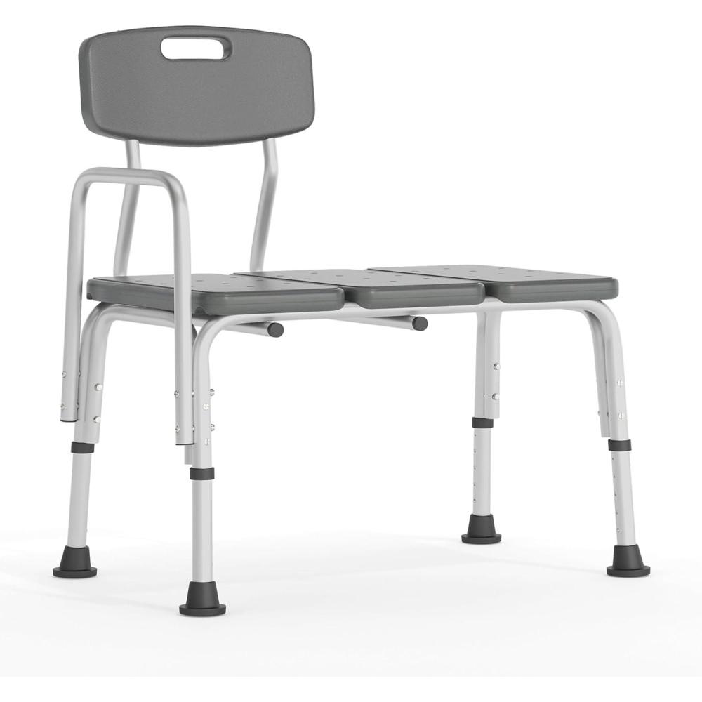 imageFlash Furniture HERCULES Series 300 Lb Capacity Adjustable Gray Bath ampamp Shower Transfer Bench with Back and Side ArmGrey