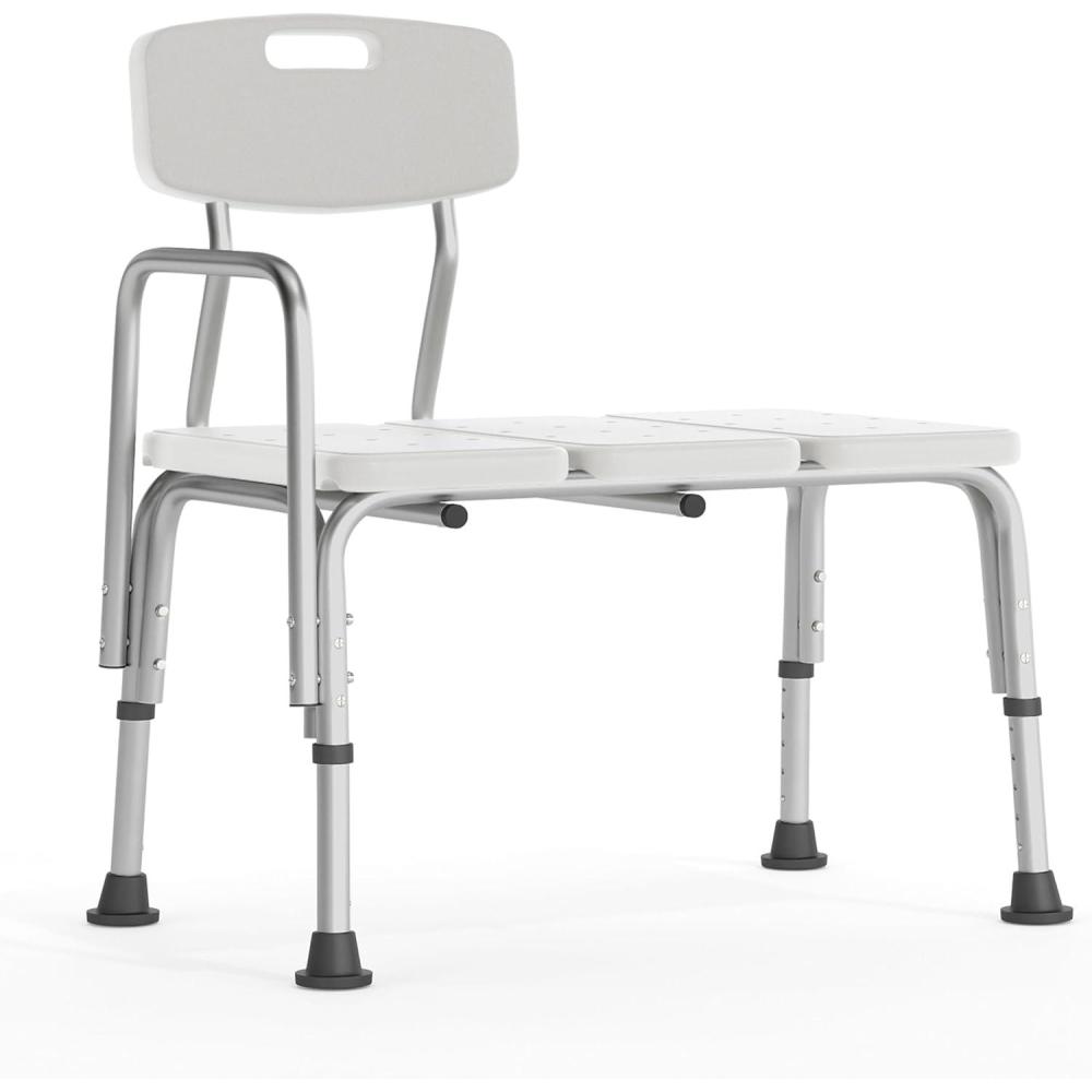 imageFlash Furniture HERCULES Series 300 Lb Capacity Adjustable Gray Bath ampamp Shower Transfer Bench with Back and Side ArmWhite