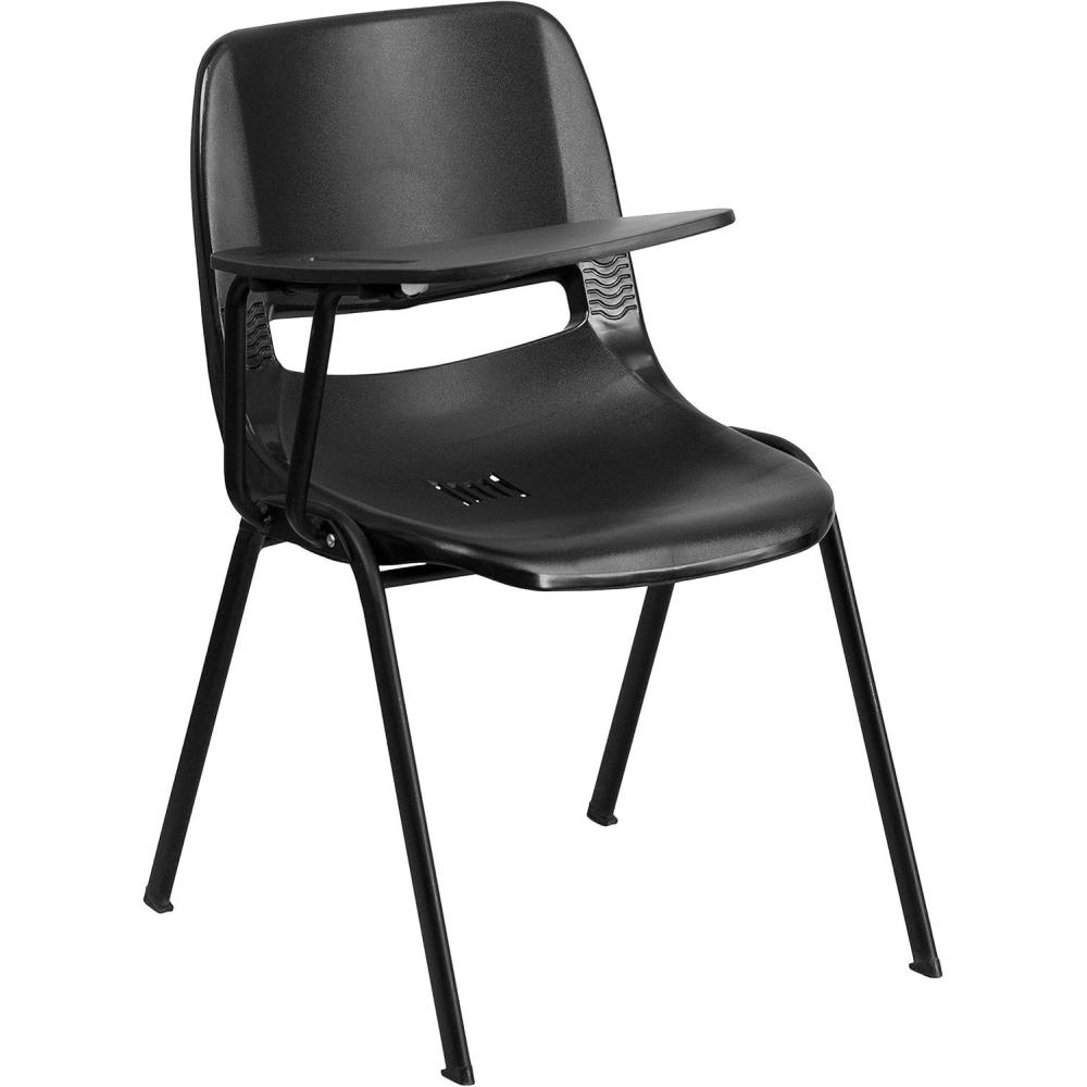 imageFlash Furniture HERCULES Series 661 lb Capacity Black Ergonomic Shell Stack Chair with Black Frame and 16 Seat HeightBlack