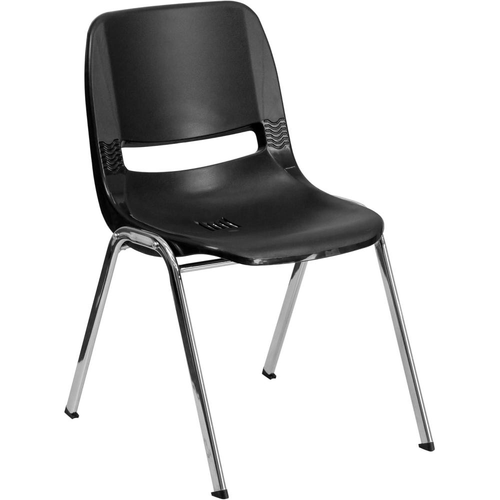 imageFlash Furniture HERCULES Series 661 lb Capacity Black Ergonomic Shell Stack Chair with Black Frame and 16 Seat HeightBlack PlasticChrome Frame