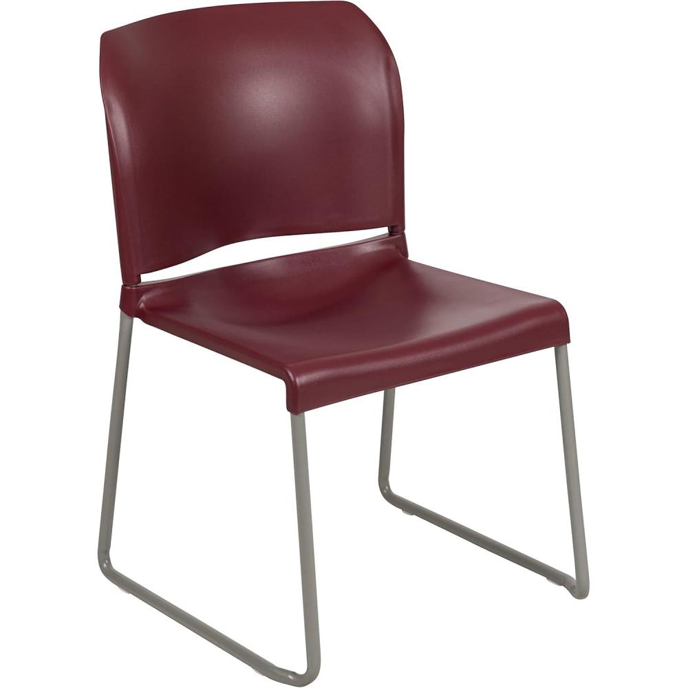 imageFlash Furniture HERCULES Series 880 lb Capacity Yellow Full Back Contoured Stack Chair with Gray Powder Coated Sled BaseBurgundy