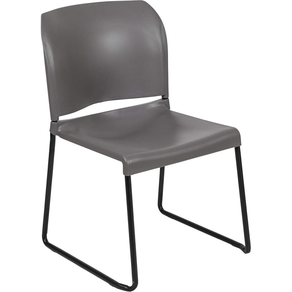 imageFlash Furniture HERCULES Series 880 lb Capacity Yellow Full Back Contoured Stack Chair with Gray Powder Coated Sled BaseGrey