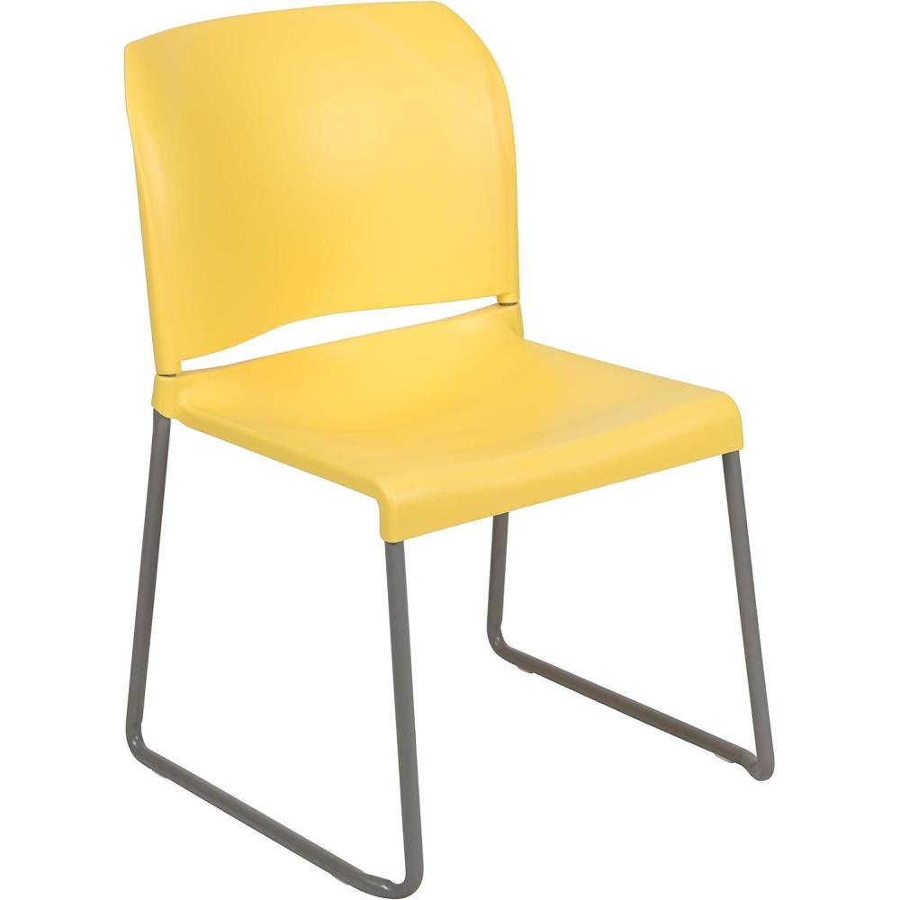 imageFlash Furniture HERCULES Series 880 lb Capacity Yellow Full Back Contoured Stack Chair with Gray Powder Coated Sled BaseYellow
