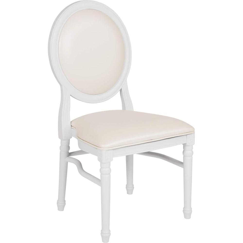 imageFlash Furniture HERCULES Series 900 lb Capacity King Louis Chair with Tufted Back Black Vinyl Seat and Black FrameWhite VinylWhite Frame