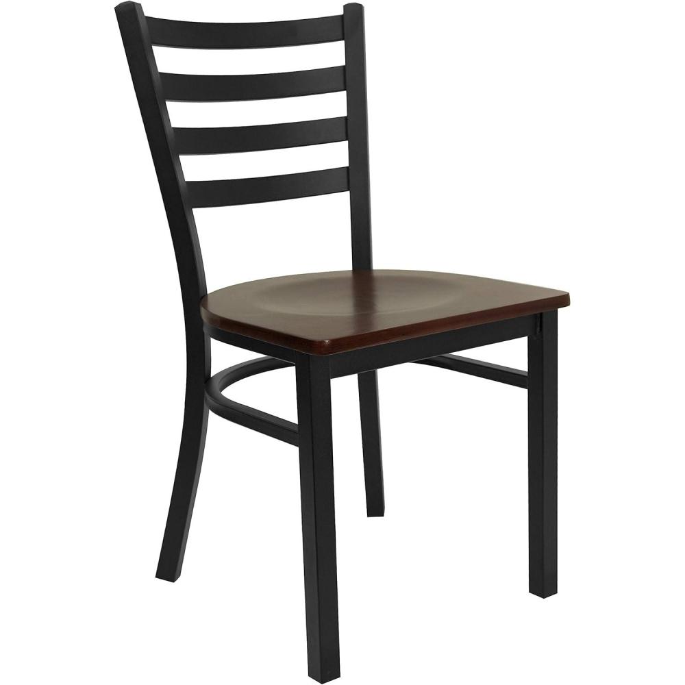 imageFlash Furniture HERCULES Series Black Ladder Back Metal Restaurant Chair Black Vinyl SeatMahogany Wood