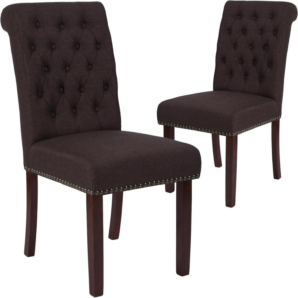 imageFlash Furniture HERCULES Series Black LeatherSoft Parsons Chair with Rolled Back Accent Nail Trim and Walnut FinishBrown Fabric