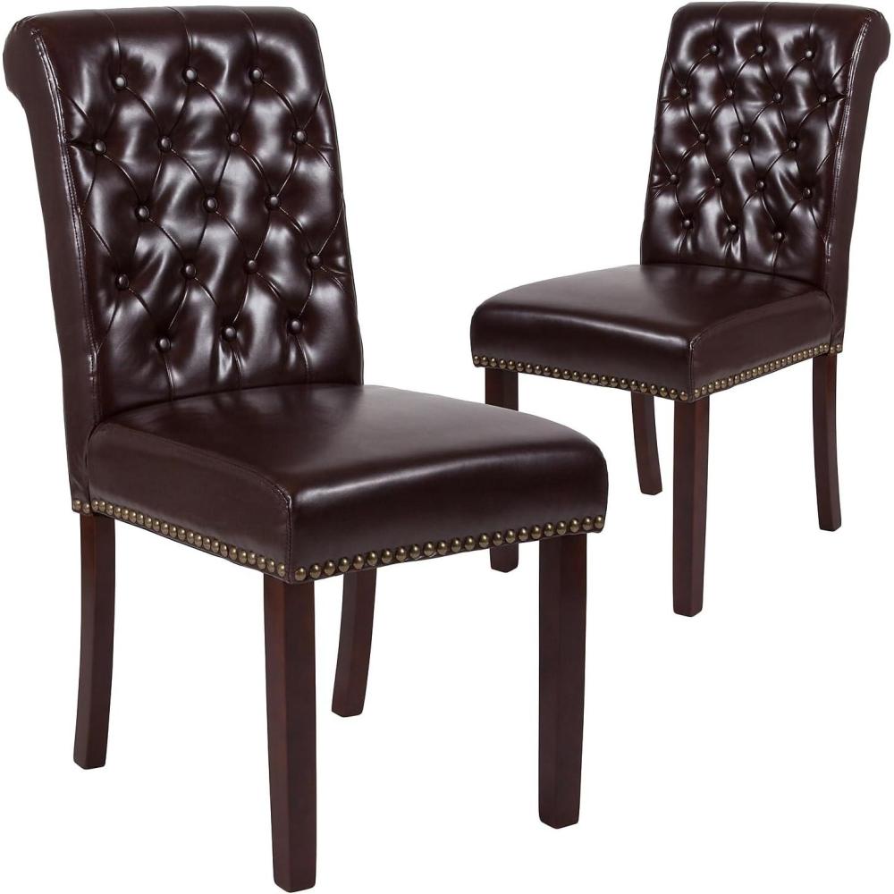 imageFlash Furniture HERCULES Series Black LeatherSoft Parsons Chair with Rolled Back Accent Nail Trim and Walnut FinishBrown Leathersoft